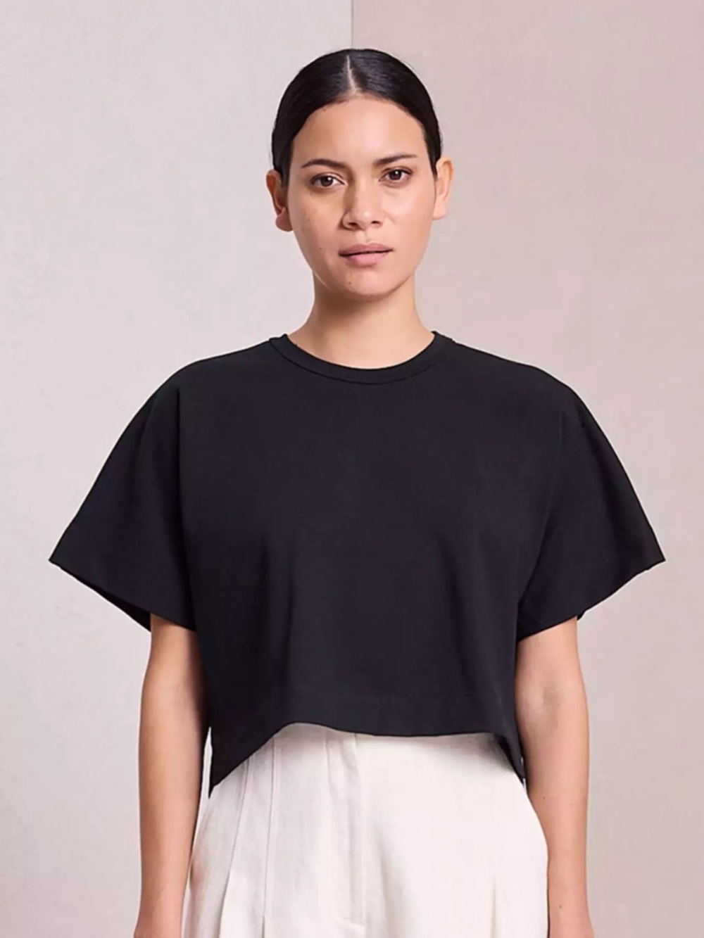 A.L.C Oliver Black Short Sleeve Cropped Cotton Top/Tee Size Small